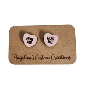 "Hug Me" Pink Wood Stud Earrings